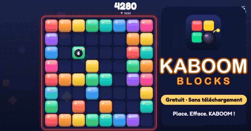 Kaboom Blocks : plateau de blocs colorés avec une bombe à compte à rebours