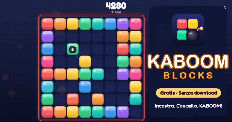 Kaboom Blocks: griglia di blocchi colorati con una bomba con il conto alla rovescia