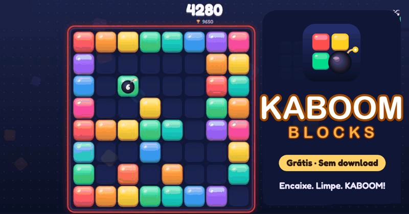 Kaboom Blocks: tabuleiro de blocos coloridos com uma bomba em contagem regressiva