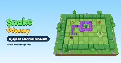 Snake Odyssey: Zig, uma cobrinha roxa de brinquedo, cerca um arbusto com uma gema em um tabuleiro 3D