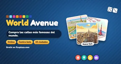 World Avenue: tablero de Madrid con la Puerta de Alcalá en el centro, dados y cartas
