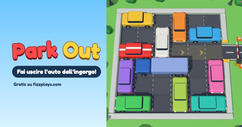 Park Out: parcheggio 3D con macchinine giocattolo e l’auto rossa che cerca l’uscita