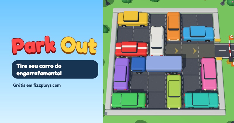 Park Out: estacionamento 3D com carrinhos de brinquedo e o carro vermelho procurando a saída
