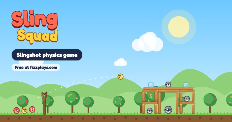 Sling Squad: a slingshot launches round creatures at the raccoons’ towers