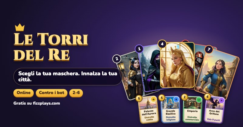 Le Torri del Re: carte di personaggi mascherati e una regina incoronata